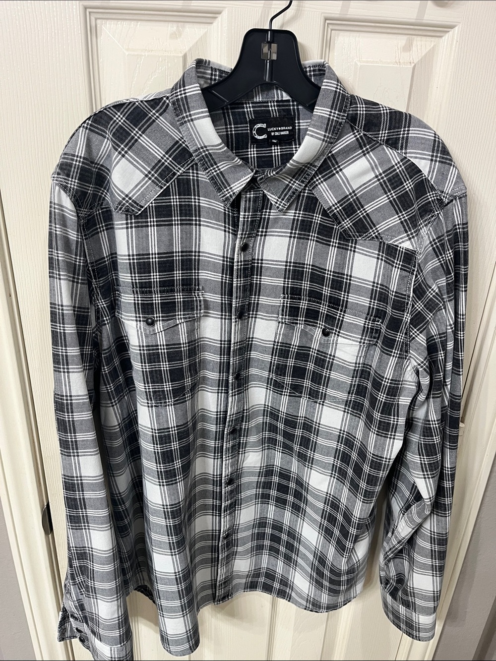 Lucky Brand Cole Hauser Black & White Plaid Casual Button-Down Shirt